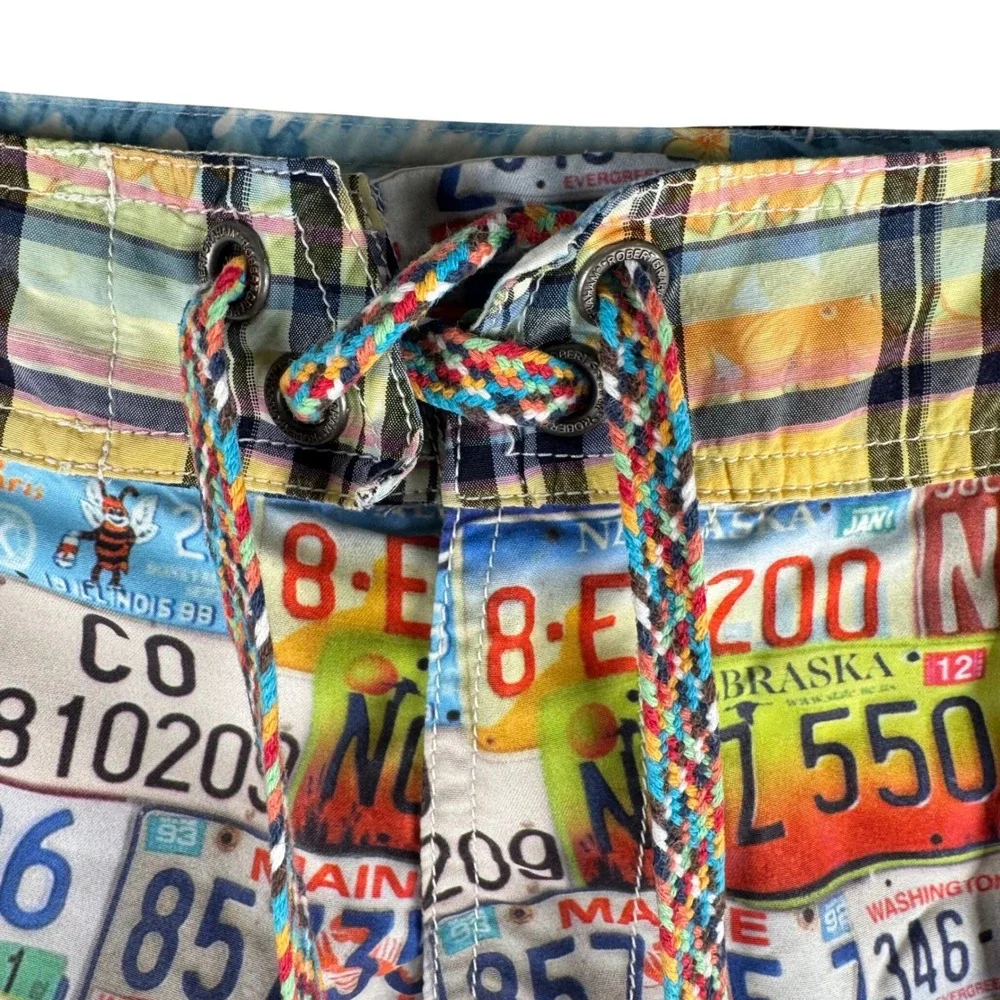 Robert Graham Swim Trunks Mens 36 License Plate Floral Print Board Shorts‎ 9